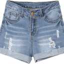 Jeans 2025 Womens Casual Mid/High Waisted Denim Shorts Summer Stretchy Ripped Jean Shorts for Women, L