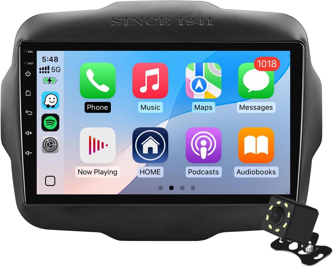 9 Inch IPS Touchscreen Android 14 Car Stereo for Jeep Renegade 2015-2020 with Wireless CarPlay & Android Auto 2+32GB Car Radio, Support WiFi 6, Bluetooth,5.4, Backup Camera, SWC
