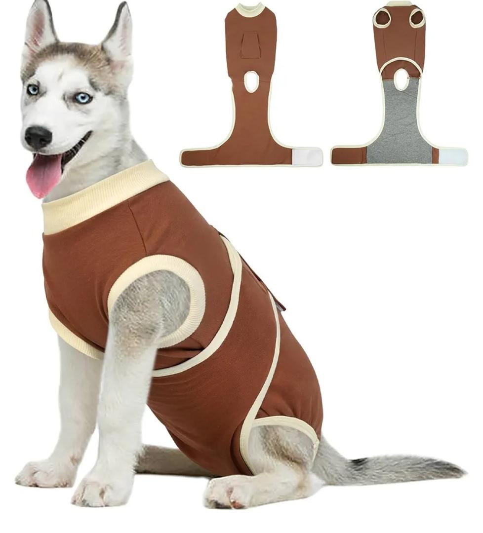 Kuoser Dog Recovery Suit, Soft & Breathable Fabric, Anti Licking, Cone Alternative, Brown, Medium (14-25LB)