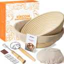 Bread Proofing Basket, Kikcoin Banneton Bread Proofing Basket Set of 2, 9 Inch & 10 Inch Round Sourdough Proofing Basket with Linen Liner, Bread Lame, Dough Whisk