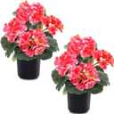 2 Pack Artificial Geranium Fake Flowers for Outdoors Spring Summer Decor, Silk Geraniums Flowers UV Resistant Faux Flower Potted Plants for Gardens Farmhouse Indoor Home Table Decor (Rose Red)