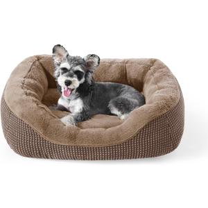 INVENHO Small Dog Bed Washable Orthopedic Calming Warming Durable Pet Bed with Anti-Slip Bottom (S (20"x19"x6"), Dark Brown)