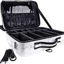 gzcz PU Leather Travel Makeup Case 16.2" Large Cosmetic Bag Organizer Professional Train Case with Adjustable Dividers and Shoulder Strap for Brushes Toiletry Jewelry Digital Accessories
