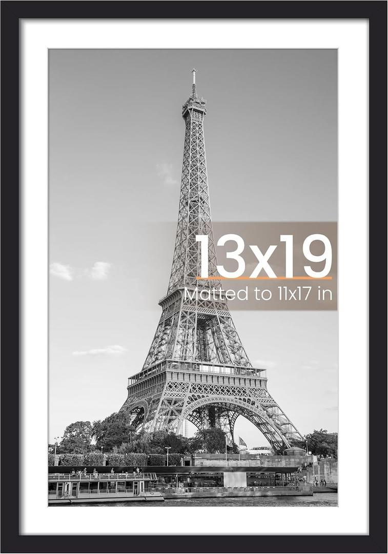 Upsimples 13x19 Picture Frame, Display Pictures 11x17 with Mat or 13 x 19 Without, Wall Hanging Poster Frames, Black, 1 Pack