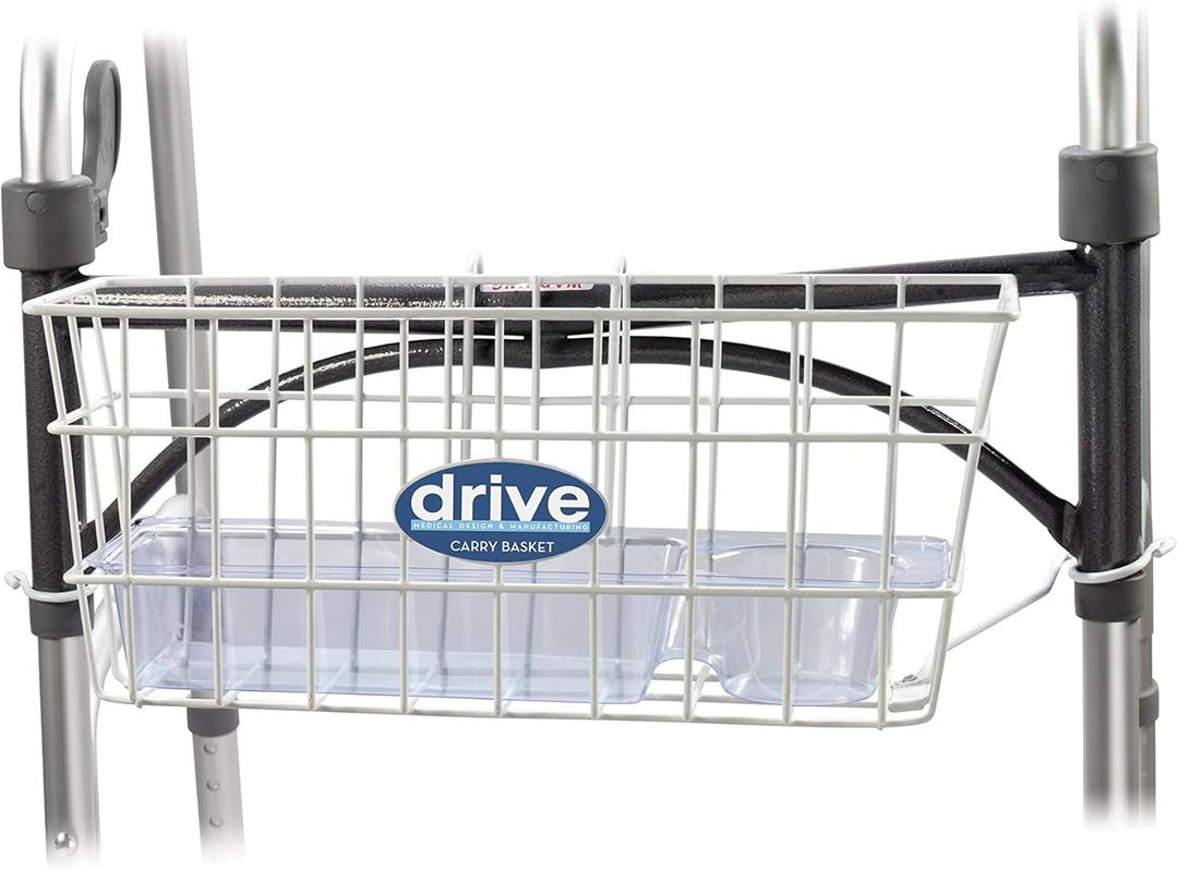 Drive Medical 10200B Walker Basket, Basket for Folding Walker with Cup Holder, White