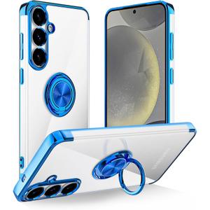 Tnarru Designed for Samsung Galaxy S25 Clear Case with Stand [Magnetic Ring Holder Kickstand] Soft TPU Bumper Non-Yellowing Anti-Scratch Lightweight Slim for Samsung Galaxy S25 Case Blue