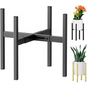 Metal Plant Stand, Adjustable Size Fits 10 12 13 14 15 16 Inches Large Planter Pot,Mid Century Expandable Plant Holder Indoor Outdoor Corner (HeavyBlack, Fits all pots between 8" and 16")