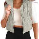 Tankaneo Womens Cropped Puffer Vest Corduroy Lightweight Sleeveless Padded Coat Zip Up Warm Outerwear, Size Medium