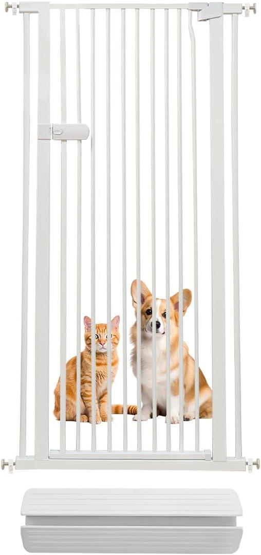 Lumizone Extra Tall Cat Gate 55.12" High Pressure Mounted Extra Wide 2025 New (17 Sizes) 1.37" Gap No Drilling Auto-Close One-Handed Operation Tall Pet Gate for Dogs(White, 29.92"-34.24"/76-86.5cm)