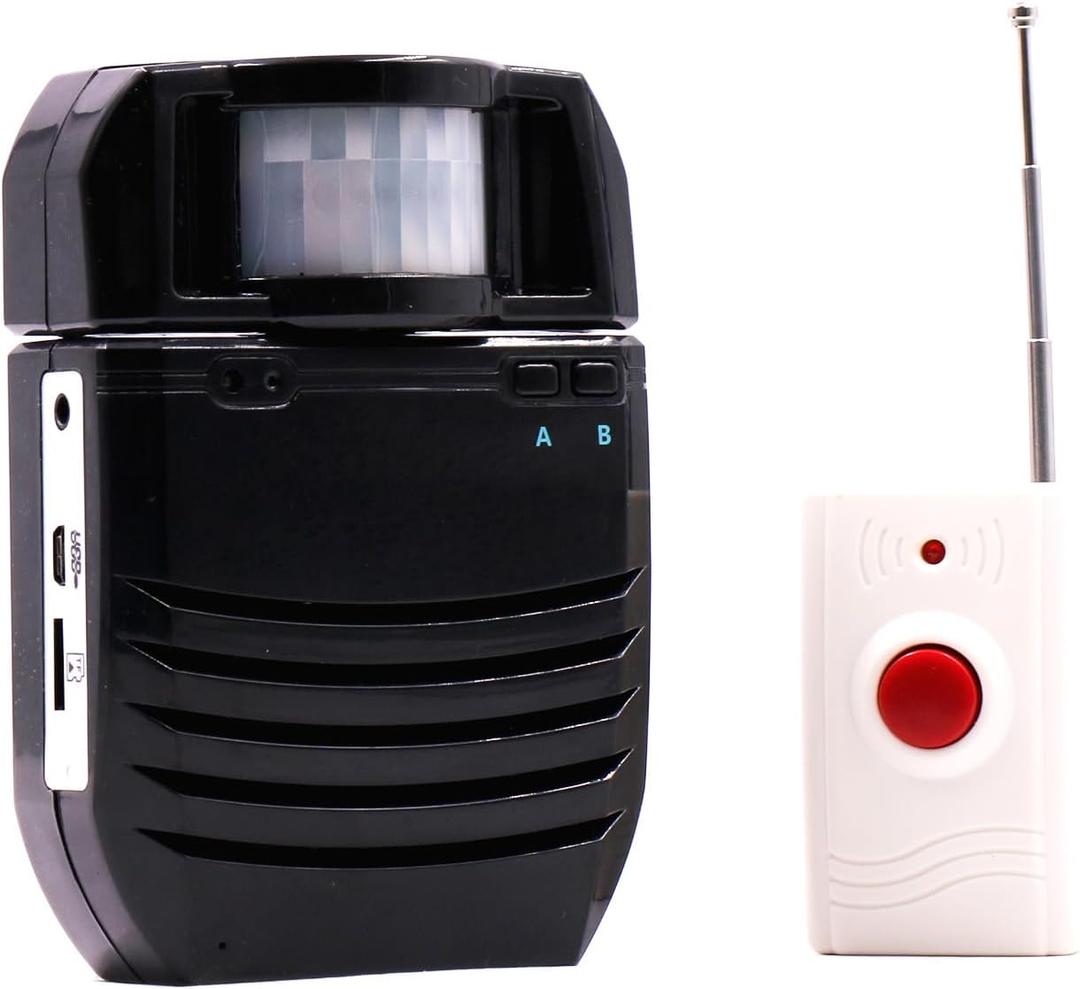 Waytronic PIR Infrared Motion Sensor Activated Sound Player Loudspeaker Alarm Motion Detector for Door Greeter Welcome Guests Entry Alert and Sales Advertising, (Black)