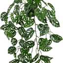 Large Fake Hanging Plants in Pot with Hook, 37" Artificial Hanging Monstera Albo Vines Plants, Fake Potted Greenery Plant for Room Wall Living Room Bathroom Kitchen, Big Faux Ivy Houseplants for Shelf