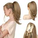 Ponytail Extension  16 Claw Clip in Ponytail Hair Extensions Natural Soft Synthetic High Pony Tail Hairpieces for Women (Honey Blonde with Highlights, 16 inch)