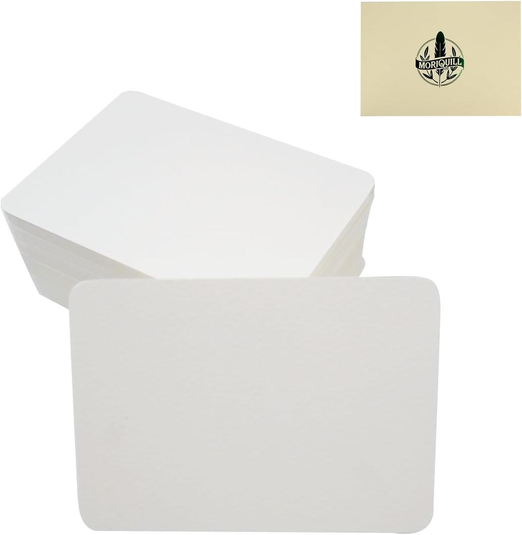Moriquill 100 Sheets Watercolor Paper ATC Cards  300gsm Cold Press, Close to 2.5 x 3.5 in, Rounded Corners, Acid-Free, Textured Surface, for Painting, Journaling & Scrapbooking