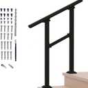 Hand Rails for Outdoor Steps,2 Step Stair Handrail & Indoor Stair Railing KitMetty Metal Railings for Outdoor Steps and Hand Rails for Seniors for Porch Railing (Black-Straight)