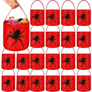 Teenyyou 24 Pcs Halloween Spiderweb Buckets Bulk Spiderweb Birthday Party Decoration Fabric Halloween Trick or Treat Bag with Handles Candy Bucket Easter Gifts Tote Bag for Party Favor