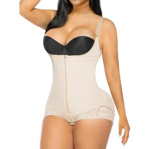 YIANNA Fajas Colombianas Shapewear for Women Tummy Control Postpartum Body Shaper Post Surgery Compression Garment Bodysuit, YA7200-Beige-M