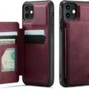 Vinich for iPhone 12/12 Pro Wallet Case with Card Holder, RFID Blocking Credit Slots Kickstand Shockproof Phone Cover Fit for iPhone 12/12 Pro 6.1" Burgundy