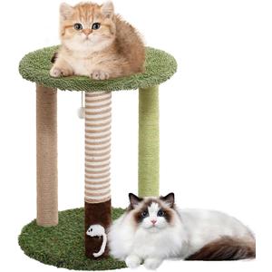 19.3 Cat Scratching Post Cat Tree Tower with Carpeted Base Play Area, Three Color Scratch Posts, with Cat Toys Hanging Ball and Mouse Hole for Indoor Cats and Kittens