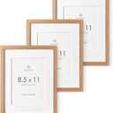8.5x11 Picture Frame, Solid Oak Wood 8.5 by 11 Picture Frame with Mat to 6x8(Openning Size is 5.5x7.5), 11x8.5 Natural Oak Frames for Wall and Tabletop Display, Set of 3