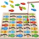 Magnetic Wooden Fishing Game Toy for Toddlers, Alphabet Fish Catching Counting Games Puzzle with Numbers and Letters, Preschool Learning ABC Math Educational Toys 3 4 5 Years Old Girl Boy Kids (Multicolor)