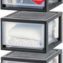IRIS USA 14.5 Qt. Plastic Drawer Storage Organizer Stacking Drawers, 3-Pack, Stackable Unit with Sliding Drawer for Clothes Bedroom Kitchen Under Sink Pantry Craft Room Bathroom Dorm Office, Black