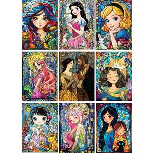 GemZono 9 Pack Full Drill Diamond Painting Kits for Adults & Beginners, Princess DIY 9PCS 5D Diamond Art Kits for Adults Paint with Round Diamonds and Gems for Home Wall Decor Gifts(11.8''x15.7'')