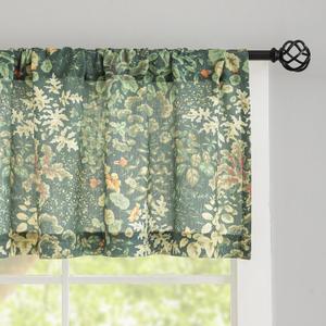 French Country Kitchen Valance for Windows 18 Inch Length 1 Panel Farmhouse Leaf Dark Green Linen Valance Curtains for Bathroom, Rod Pocket Privacy Semi-Sheer Short Window Curtain, 50 x 18 Inch