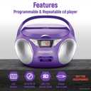 Magnavox MD6924 Portable Top Loading CD Boombox with AM/FM Stereo Radio in Black | CD-R/CD-RW Compatible | LED Display | AUX Port Supported | Programmable CD Player | (Purple)