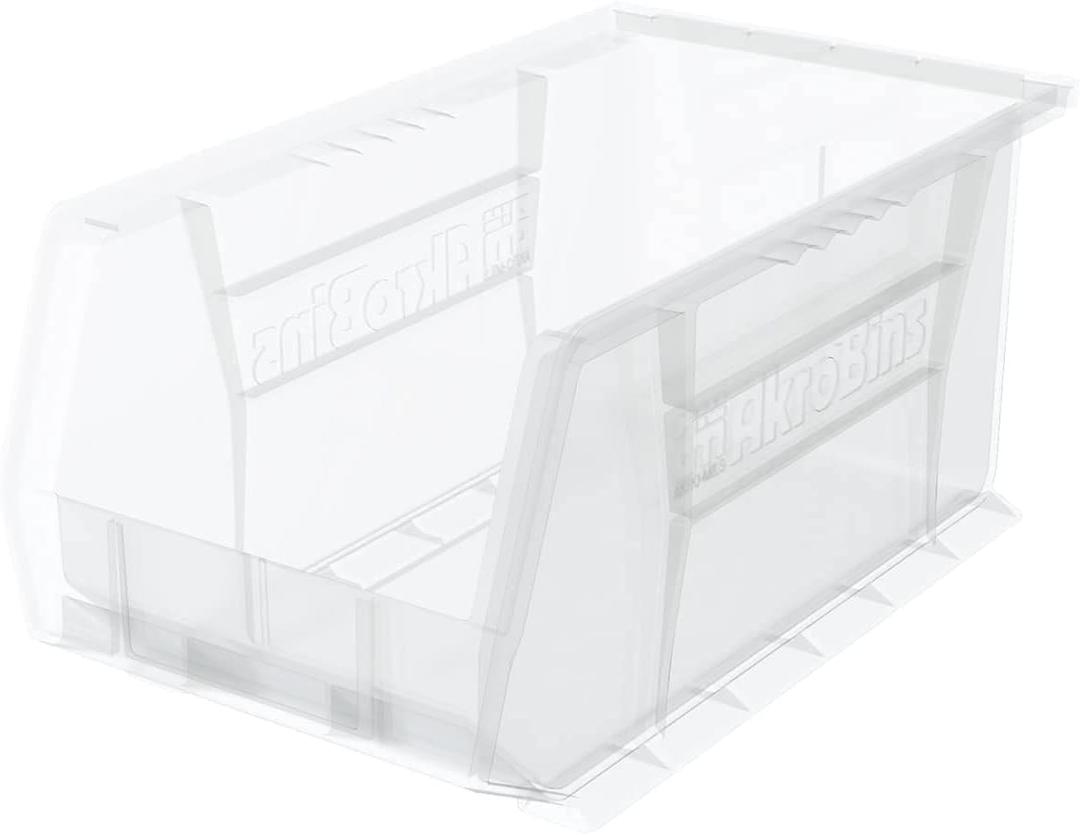Akro-Mils 30240 AkroBins Plastic Storage Bins, Space-Saving Stackable Bins for Garage, Pantry, Craft Organization, 15-Inch x 8-Inch x 7-Inch, Clear, 12-Pack