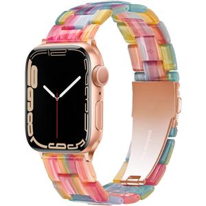 Light Apple Watch Band-Fashion Resin iWatch Bands for Women Men Bracelet Compatible with Stainless Steel Buckle for Apple Watch Series 10 Series SE Series 9 Series 8 Series 7 6 5 4 3 2 1 Ultra 2 1, 38mm/40mm/41mm/42mm(Series 10), 49mm/46mm/45mm/44mm/42mm(Series 3 2 1) (Colorful Rainbow)