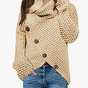 Girls Sweaters Button Turtle Cowl Neck Asymmetric Hem Wrap Pullover Sweaters for Girls Size 120