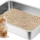 Low Entry Cat Litter Box,15.7"11.8"4" Stainless Steel Kitten Litter Box for Small Cat, Kitty Shallow Litterbox for Guinea Pig, Puppy, Hamsters Toilet