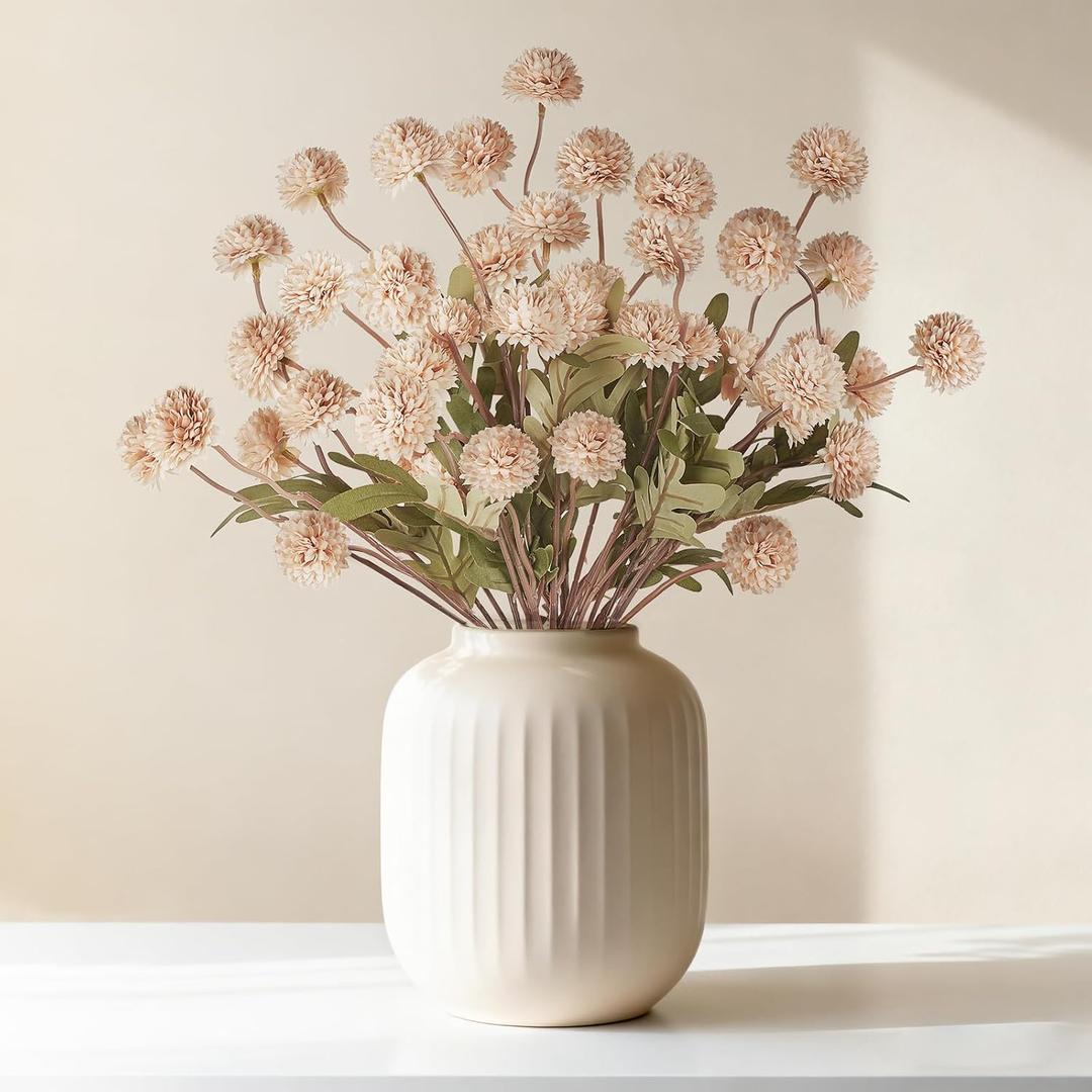 Mkono Faux Flowers for Vase 10 Pcs 20" Artificial Mums Flowers with Long Stems Fake Silk Chrysanthemum Flower for DIY Bouquets Centerpieces Home Decorations Floral Arrangement Table (Beige)