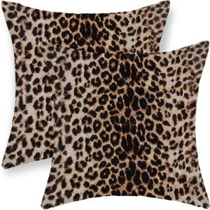 Leopard Pillow Covers 18x18 Inch Set of 2 Cheetah Brown Throw Pillows Skin Animal Print Pillow Cases Modern Decorative Pillows Outdoor Farmhouse Soft Cotton Cushion Case Decor for Couch Sofa