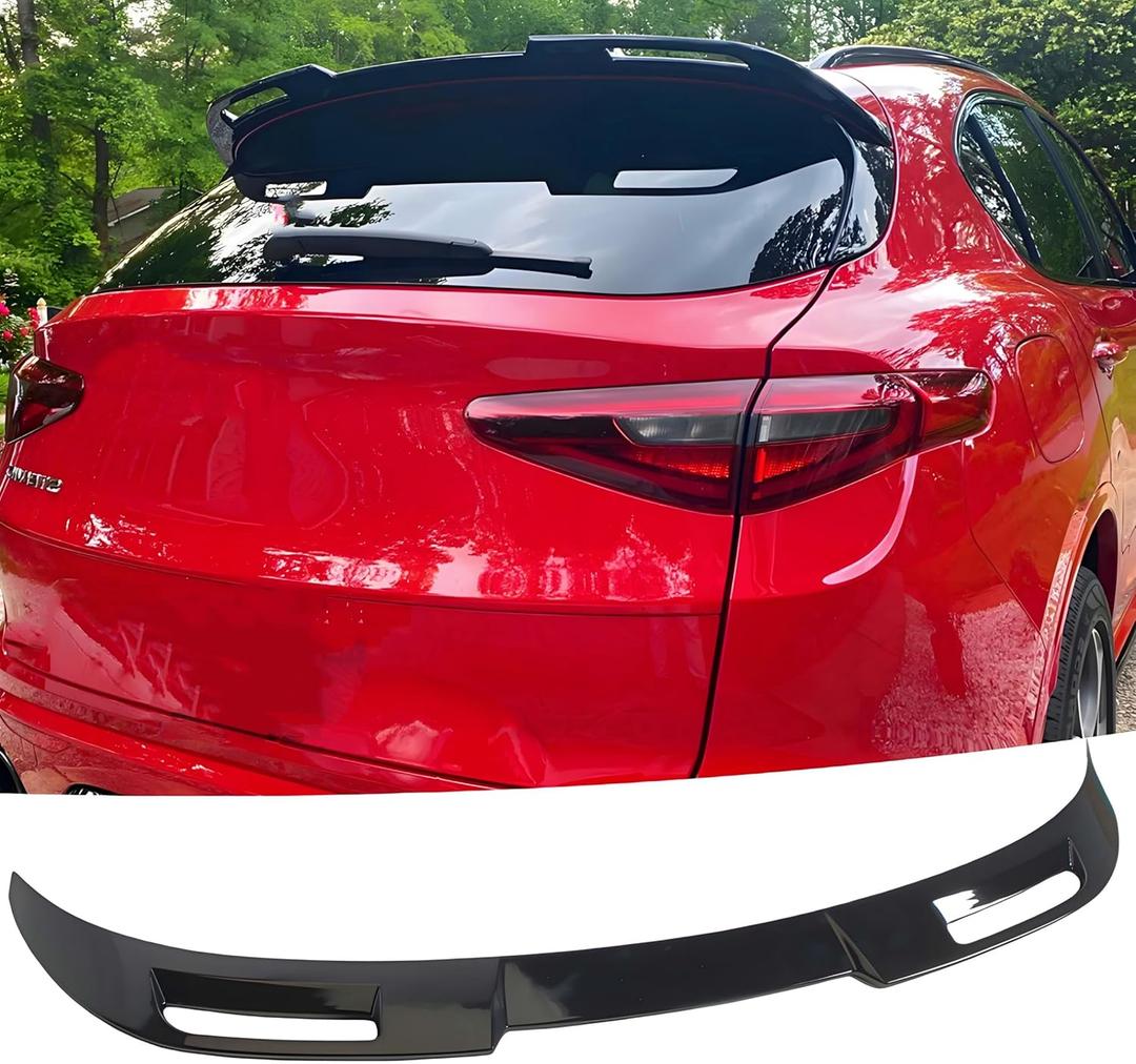 Rear Window Spoiler Roof Wing Fit for Alfa Romeo Stelvio 2018-2025 Ti/Sprint/Sport/Veloce/Quadrifoglio, Gloss Black Sport Style Tailgate Top Wing Lip Exterior Accessories