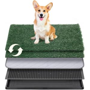 Dog Grass Pad with Tray, 25"x20" Grass Pad for Dogs Potty with 2pcs Artificial Grass, Indoor Dog Litter Box for Balcony Apartment, Realistic, Washable, Less Odor (Medium)