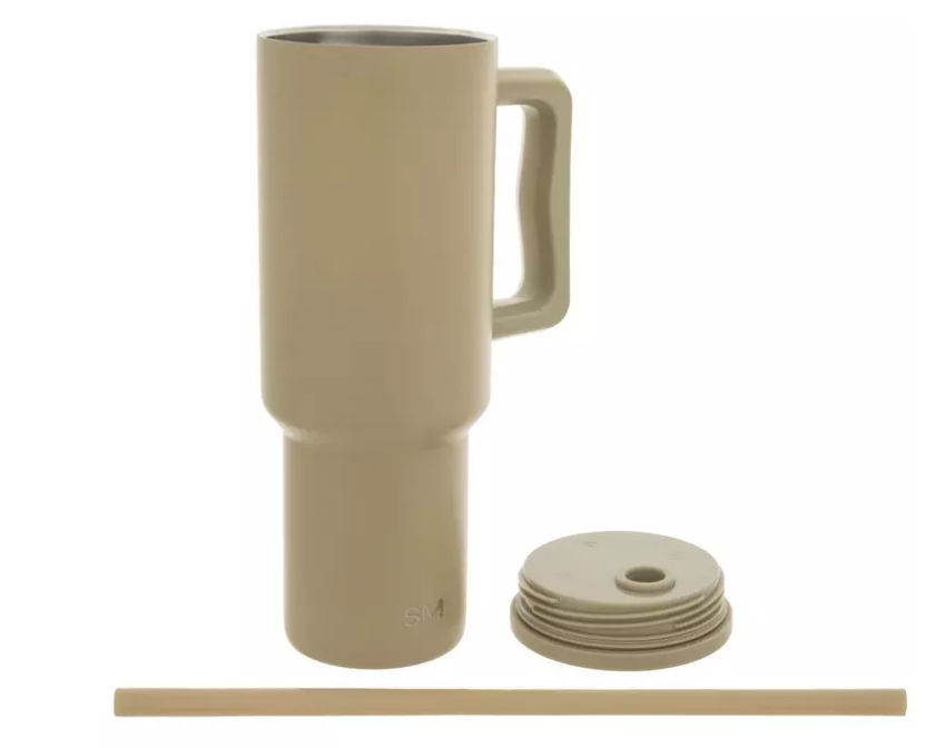 Simple Modern 40 oz Trek Tumbler with Handle and Straw Lid | Cup Holder Friendly Insulated Stainless Steel Travel Mug | Almond Birch