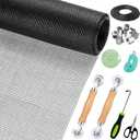 Window Screen Replacement,Screen Door Repair Kit, 48"x178" Black Window Screen Mesh,Including 50 FT Splines+Hooks+2 Rollers+8 Clips+Scissors+Knife+Tape Measure,Fully Equipped Window Screen Repair Kit