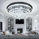 Dia 32" Modern Crystal Chandeliers for Dining Room,Black Raindrop Chandelier Flush Mount Chandeliers for Living Room Bedrooms Dining Room Dimmable 2700k 4500k 6000k