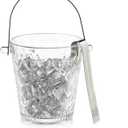 2-Piece Clear Glass Ice Bucket Set with Ice Tongs & Handle - 2.2 Liter and 1Liter Portable Ice Buckets Container for Champagne, Wine, Beer and Cocktail at Parties, Home Bar or Luxury Hotels