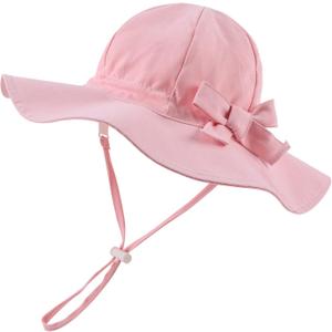 Bow Baby Girls Bucket Hat Infant Toddler Summer Cap Sun Protect Kids Hat for Girls (Pink)