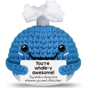 Funny Whale Boss Day Gifts for Women Men,Emotional Cheer Up Support Christmas White Elephant Birthday Gifts for Her Him Teens Teenage Girls Boys Friends Coworker Boss Lady,Handmade Crochet Stuff Decor