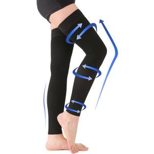 KEKING Thigh High Compression Stockings Footless, Unisex, 15-20mmHg Leg Support Compression Sleeves with Anti-Slip Silicone Band, Treatment Swelling, Varicose Veins, Edema, DVT, Black XX-Large (15-20mmhg Black Sleeve)