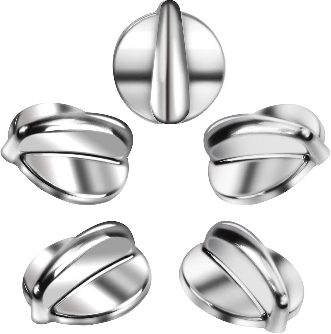 WB03K10303 Upgraded Surface Burner Control Knob for GE Stove Knobs, Stainless Steel, Heavy Duty Metal, Replaces Part # WB03K10208, AP4980246, 1810427, AH3486484, EA3486484 (5 Pack)