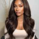 Dark Brown Synthetic Lace Front Wigs for Women HD 4x6 Lace Front Wig Glueless Pre Plucked 24 Inch Long Layered Wavy Wig with Natural Hairline for Beginners