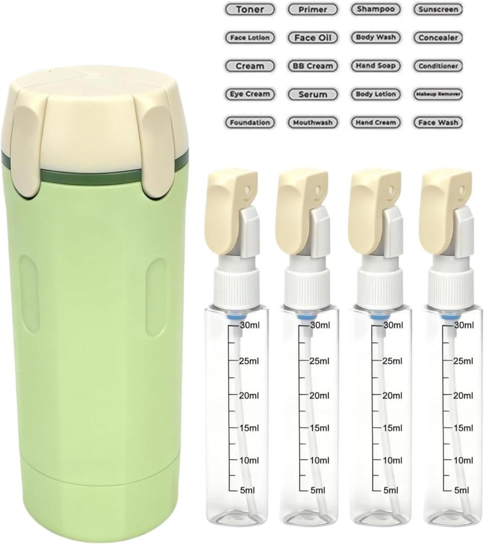 4 in 1 Travel Dispenser, 4 Pack 30ML Travel Bottles for Toiletries, Leak Proof Travel Size Containers, Portable for Shampoo Lotion Conditioner Cream (Green)