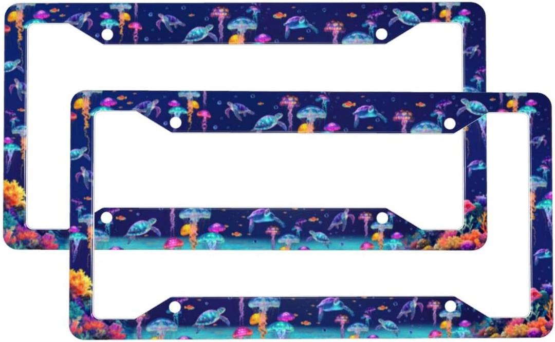 Sea Turtle License Plate Frame 2 Pack Accessories Cars Decor 12.3 X 6.3 Inches for Men Women