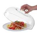 12 Inch Borosilicate Glass Microwave Splatter Cover for Food, All Glass Tall Splatter Guard Microwave Plate Light Serving Dish Covers Lid with Handle for Heating Food