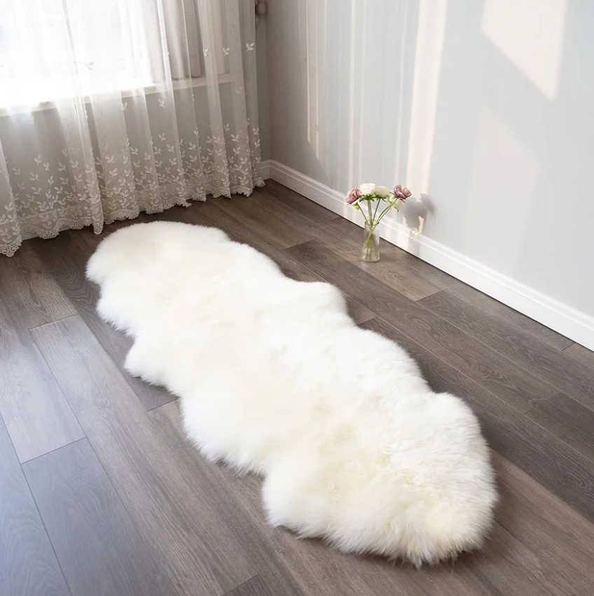 Sheepskin Rug, Fluffy Shag Area Rug, Super Soft 24” x 72“ Sheepskin Hair Rug, Pearl White Pile Rug, Decorative Throw Rugs for Bedrooms, Children's Rooms, Living Rooms (Pearly White, 24" x 72")