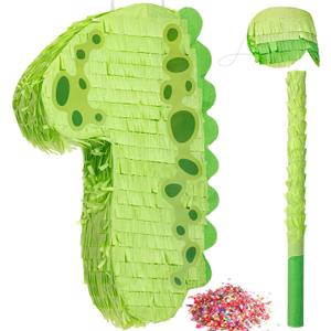 Poen 16 Inch Dinosaur Piata Number 1 2 3 4 5 6 7 8 9 for Kids Birthday Party Cute Dino Piata with Blindfold Stick and Confetti for Boys Girls Dinosaur Birthday Animal Theme Baby Shower Decor(1)